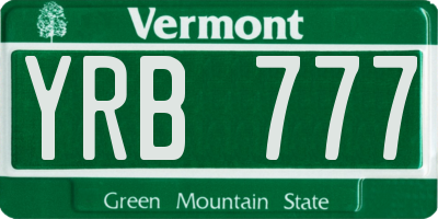 VT license plate YRB777
