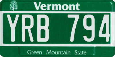 VT license plate YRB794