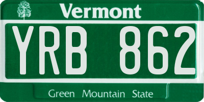 VT license plate YRB862