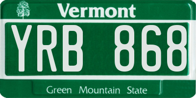 VT license plate YRB868