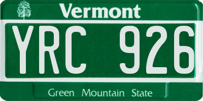 VT license plate YRC926