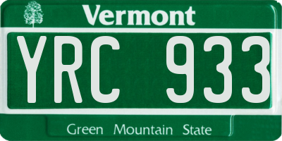 VT license plate YRC933