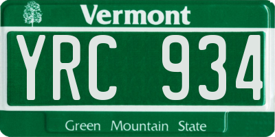 VT license plate YRC934