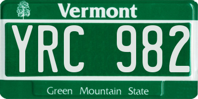 VT license plate YRC982