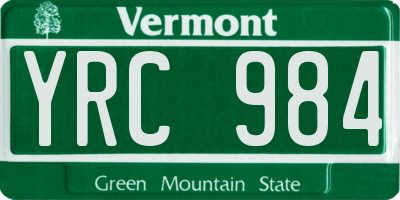 VT license plate YRC984