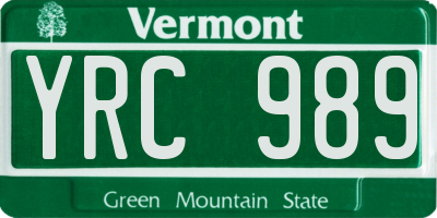 VT license plate YRC989