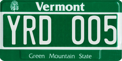 VT license plate YRD005