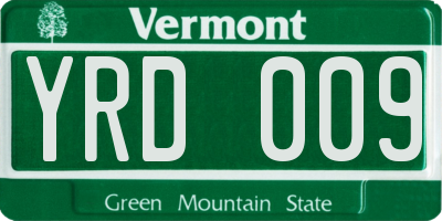 VT license plate YRD009