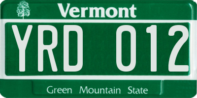 VT license plate YRD012