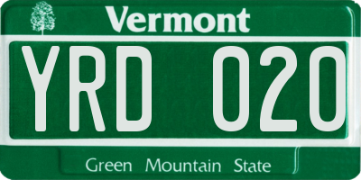 VT license plate YRD020