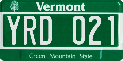 VT license plate YRD021