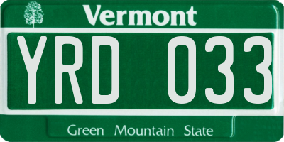 VT license plate YRD033