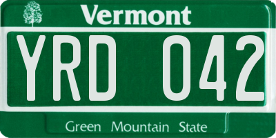 VT license plate YRD042
