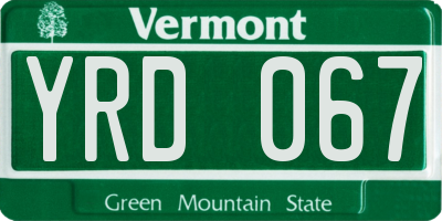 VT license plate YRD067