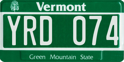 VT license plate YRD074