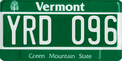 VT license plate YRD096