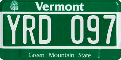 VT license plate YRD097