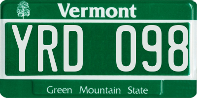 VT license plate YRD098