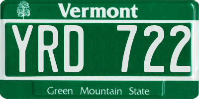 VT license plate YRD722