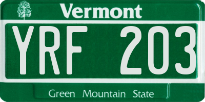VT license plate YRF203