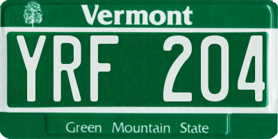 VT license plate YRF204