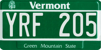 VT license plate YRF205