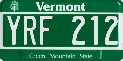 VT license plate YRF212