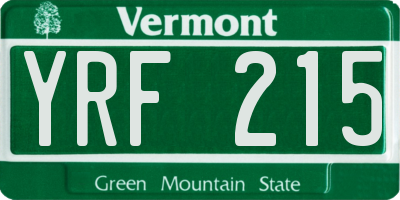 VT license plate YRF215