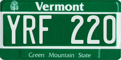 VT license plate YRF220