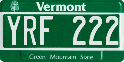 VT license plate YRF222