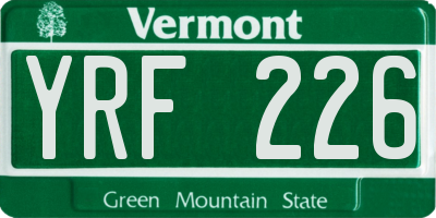 VT license plate YRF226