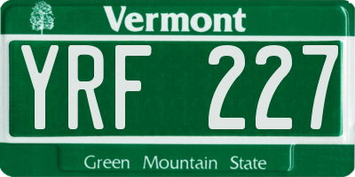 VT license plate YRF227