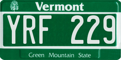 VT license plate YRF229