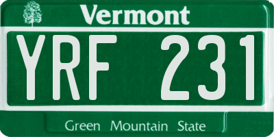 VT license plate YRF231