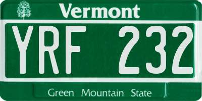 VT license plate YRF232