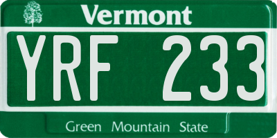 VT license plate YRF233