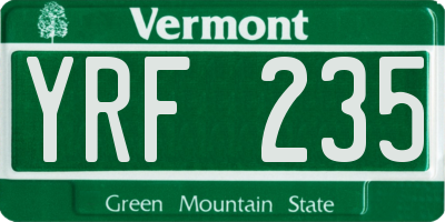 VT license plate YRF235