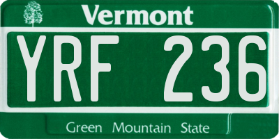 VT license plate YRF236