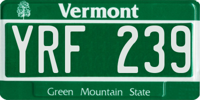VT license plate YRF239