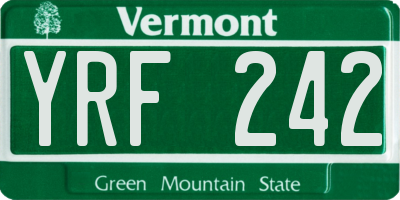 VT license plate YRF242