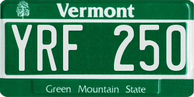 VT license plate YRF250