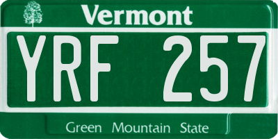 VT license plate YRF257