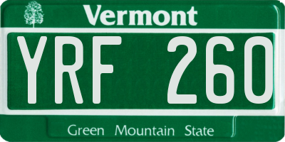 VT license plate YRF260