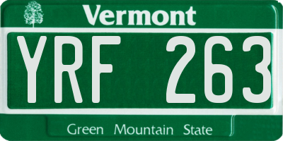 VT license plate YRF263