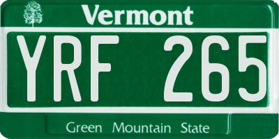 VT license plate YRF265