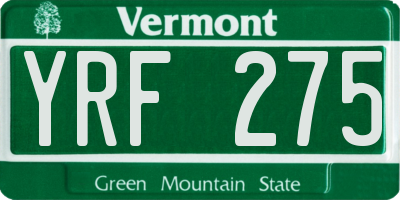 VT license plate YRF275