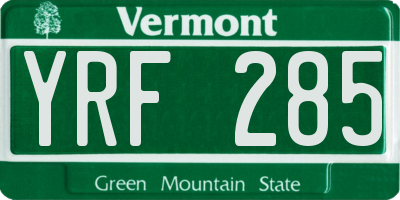 VT license plate YRF285