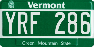 VT license plate YRF286