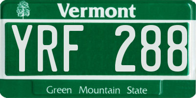 VT license plate YRF288