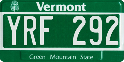 VT license plate YRF292